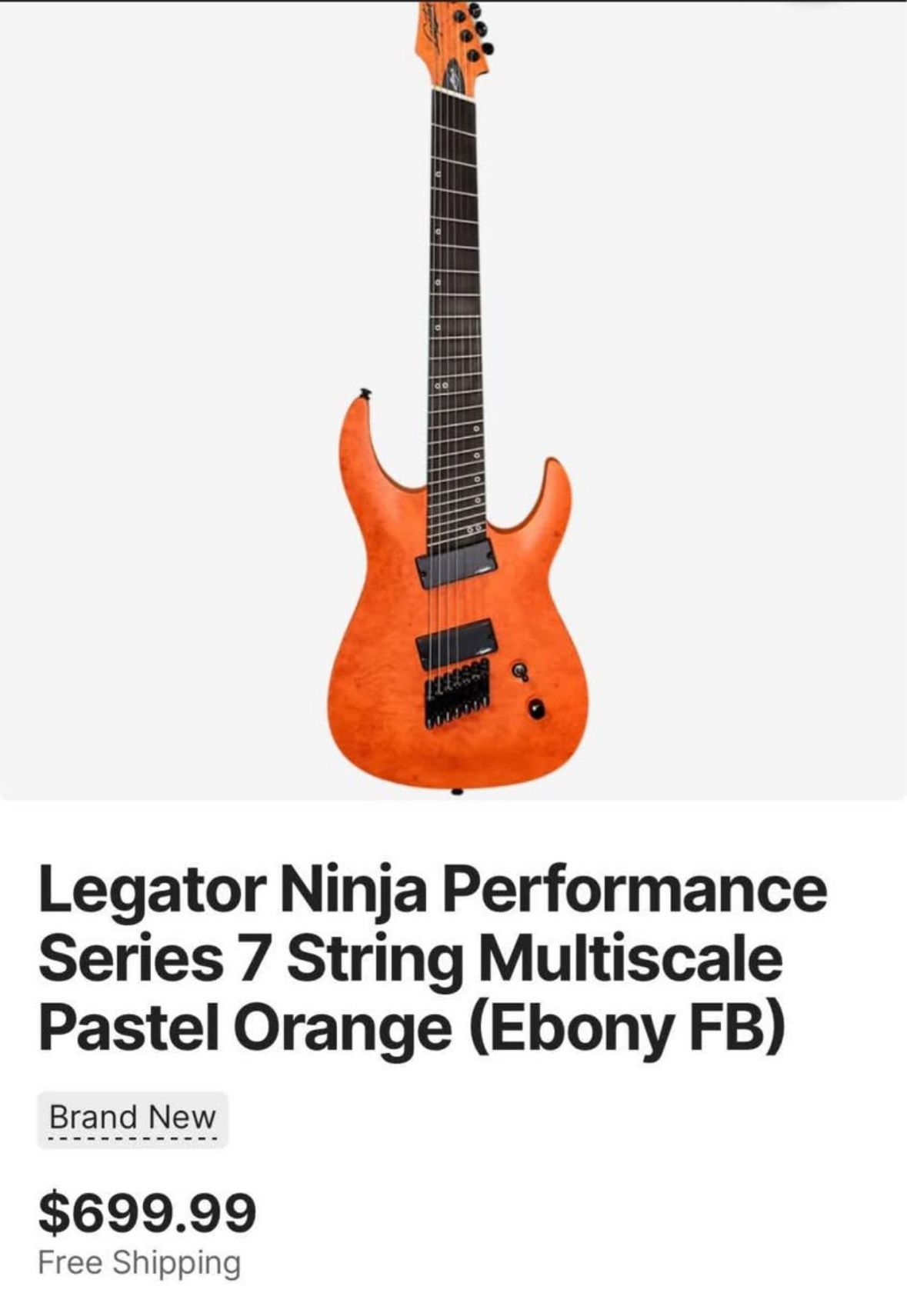 Legator Ninja Performance 7 Purpleheart Electric Guitar Pastel Orange tiny cosmetic damage