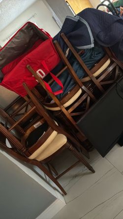 6 Wooden chairs beige seats