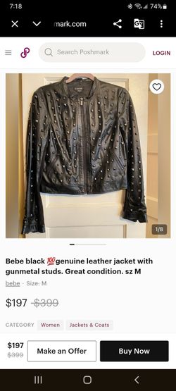 Bebe Black Leather Metal Stud Jacket-Sz M