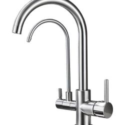 Brushed Nickel, Kitchen, Single Hole, Ceramic Plate Valve, 2 Handles, Solid Brass