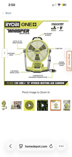 ONE+ 18V Cordless Hybrid WHISPER SERIES 12 in. Misting Air Cannon Fan Kit with 4.0 Ah Battery and Charger
