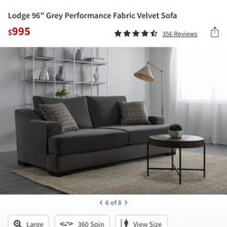  96" Huge Grey Fabric Velvet loveseat
