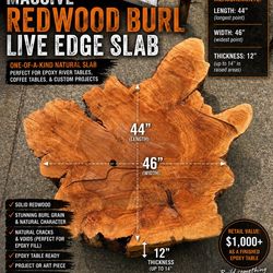 Massive Redwood Burl Live Edge Slab 44”x46” – Epoxy Table Project Piece