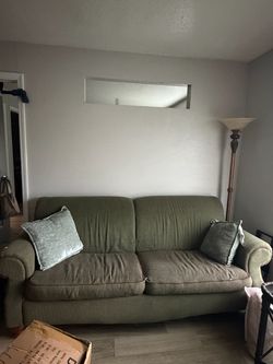 Green Fabric Two-Cushion Sofa