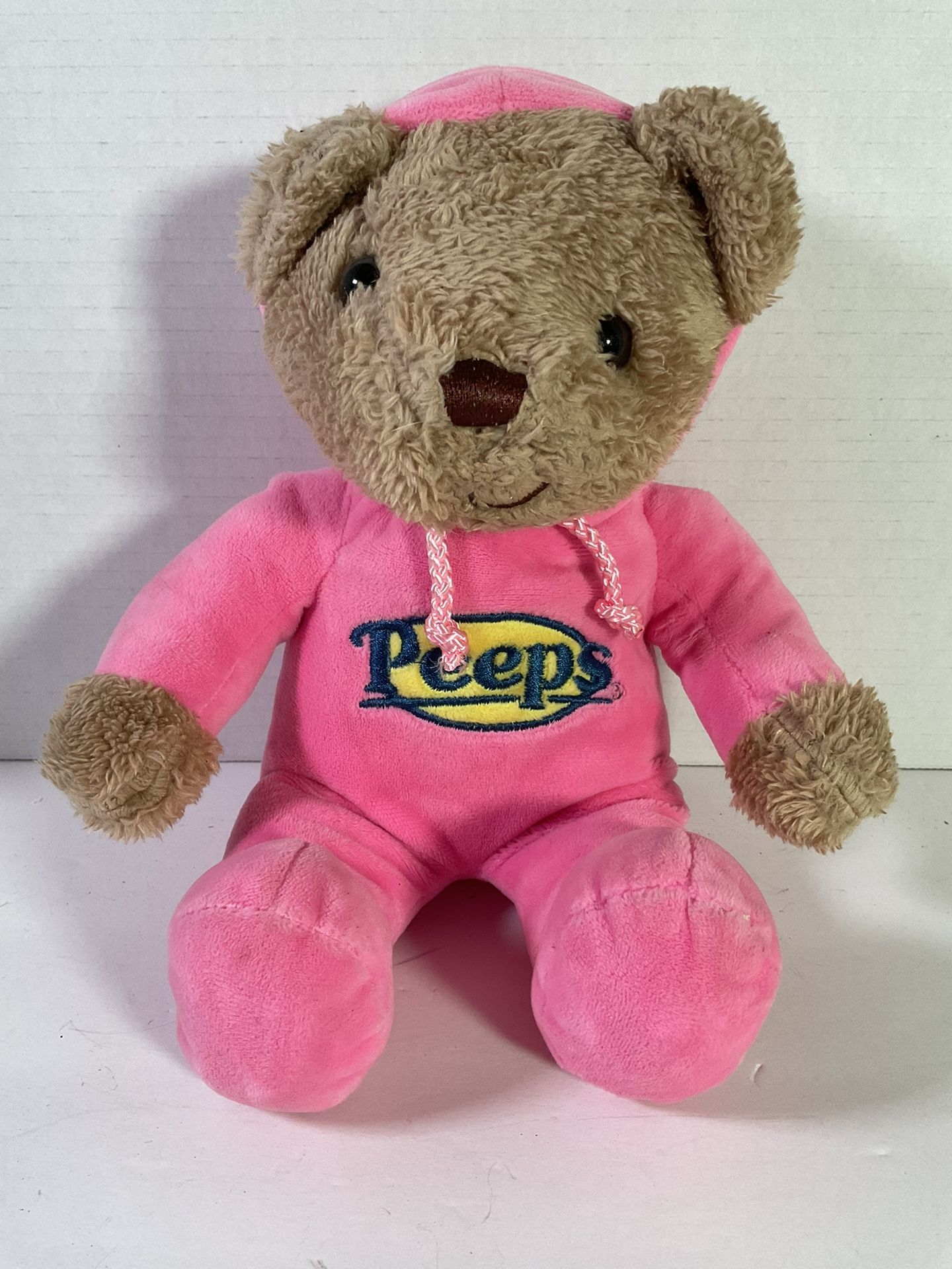 Peeps 10” Brown Teddy Bear In Bright Pink Hood Suit Plush Toy 2015 No rips, tears or stains