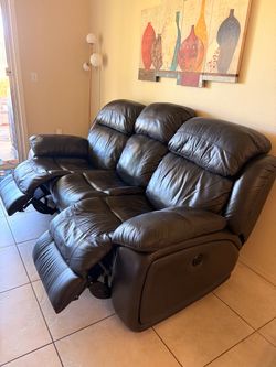 Dark Leather Reclining couch sofa