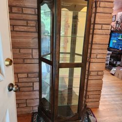 Wood Curio Display Cabinet With Lights