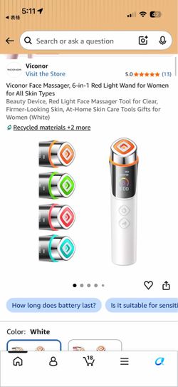 Viconor 6-in-1 Red Light Face Massager Wand (White)