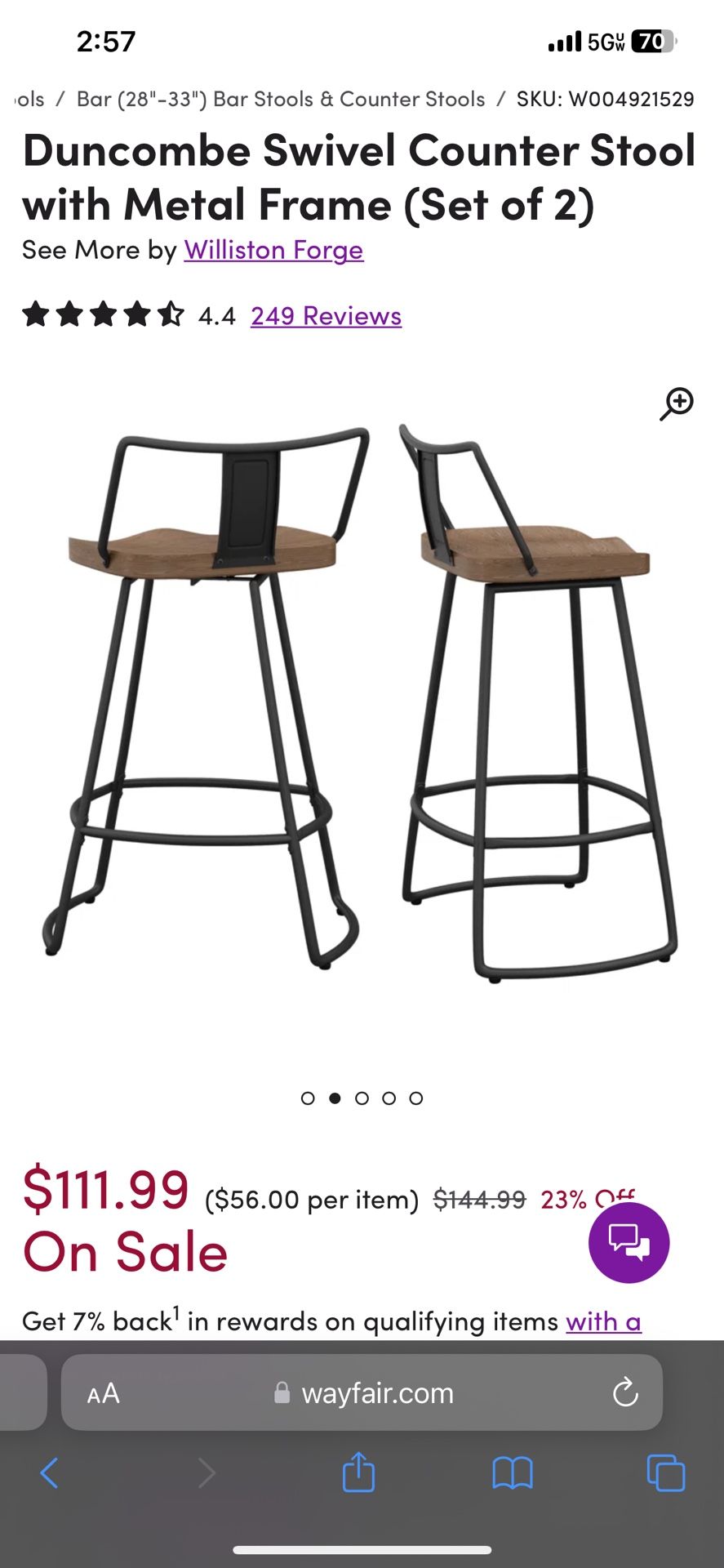 Steel Black Brown Swivel bar Counter Stool 30”