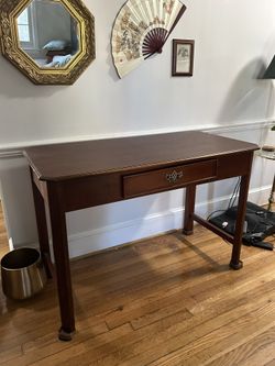 Walnut Color Wooden Desk - Brass Hardware