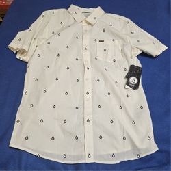 Brand New Volcom Ivory Patterson Short Sleeve Button-Up Shirt, Men's Large