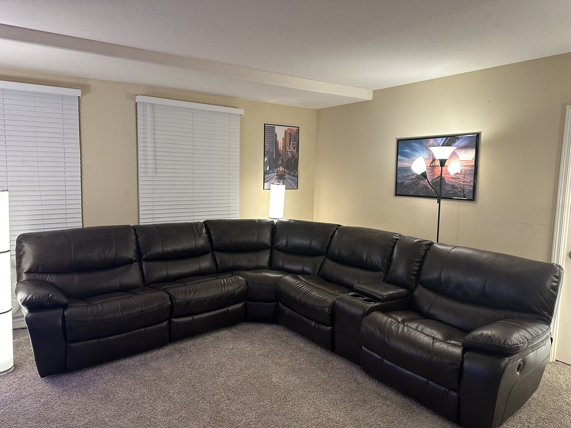 Ashley Furniture Six Piece Dual Power Leather Reclining Sectional 