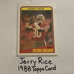 Jerry Rice San Francisco 49ers Hall of Fame WR 1988 Topps Card. 