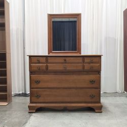 Crawford Furniture Wood Four-Drawer Dresser with Mirror