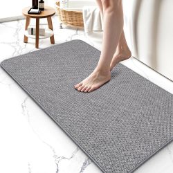 Thin Bathroom Rugs, Bath Mat Super Absorbent, Bath Rugs Rubber Backing Non-Slip, Quick Dry Machine Washable, Cozy Cloth Bathroom Mat fit Under Door/Si