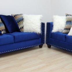 NEW Beautiful Blue Two Piece Sofa Set