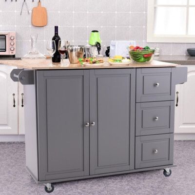 Kitchen Island Cart With Wheels Rolling Kitchen Cart w/ Storage Cabinet & Drawer