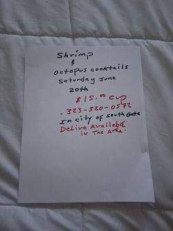 Shrimp and octopus cocktails for sale $15 a cup