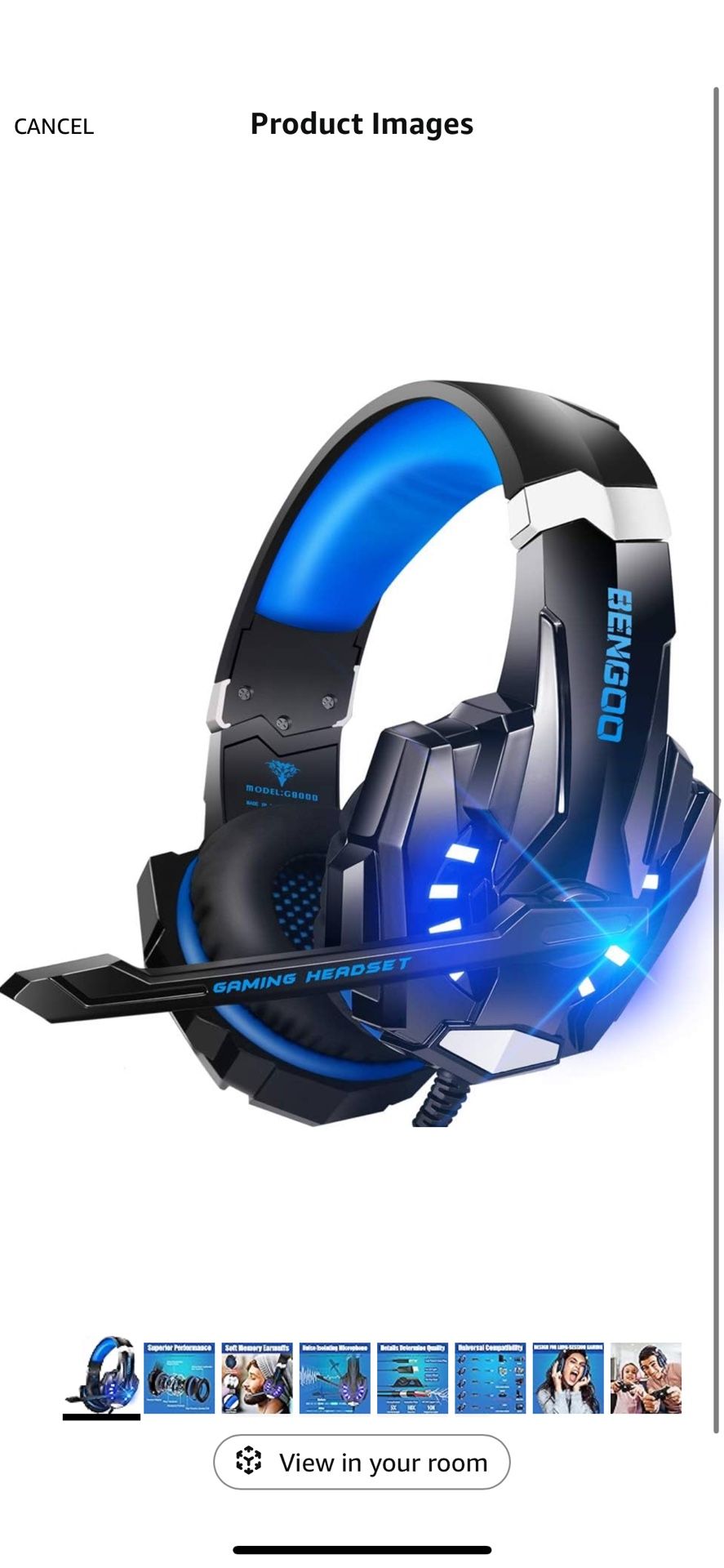BENGOO G9000 Stereo Gaming Headset for PS4 PC Xbox One PS5 Controller, Noise Cancelling Over Ear Headphones with Mic, LED Light, 7.1 Surround Sound, S