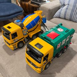 Bruder Cement Truck and Garbage Trash Truck toys