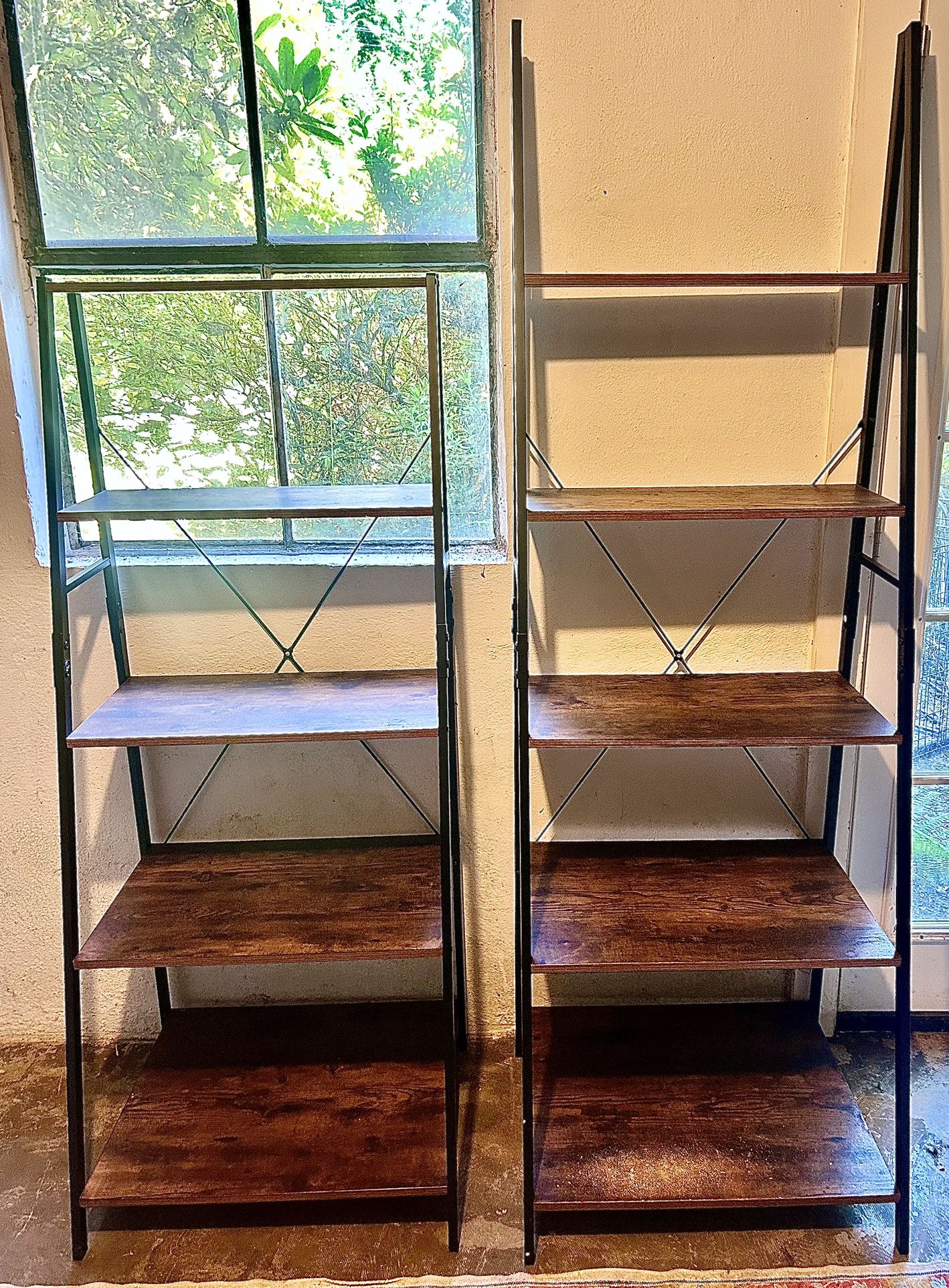 Wooden She Bookcase / Bookshelf with Shelves metal frame, modern / industrial look.