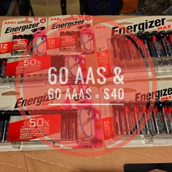 60 AAAs & 60 AAs Energizer Alkaline Batteries (Brand New In Box)