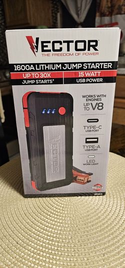 VECTOR 1600-AMP LITHIUM JUMP STARTER 15-WATT USB POWER BRAND NEW
