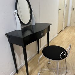 Vintage Small Dressing Table With Mirror And Stool 