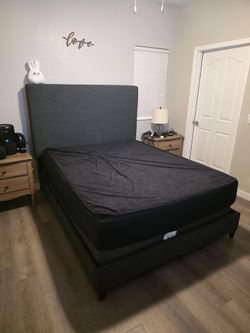 Queen Gray Upholstered Bed Frame