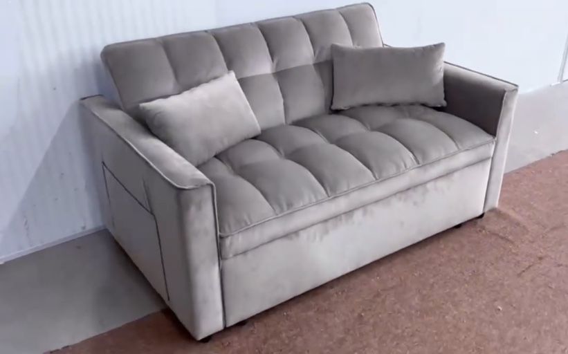 New - 3 in 1 Convertible Loveseat, Velvet Futon Sofa