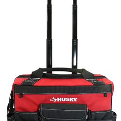 Husky 14 In. 13 Pocket Rolling Tool Bag Telescoping Handle & 2 Heavy-duty Wheels