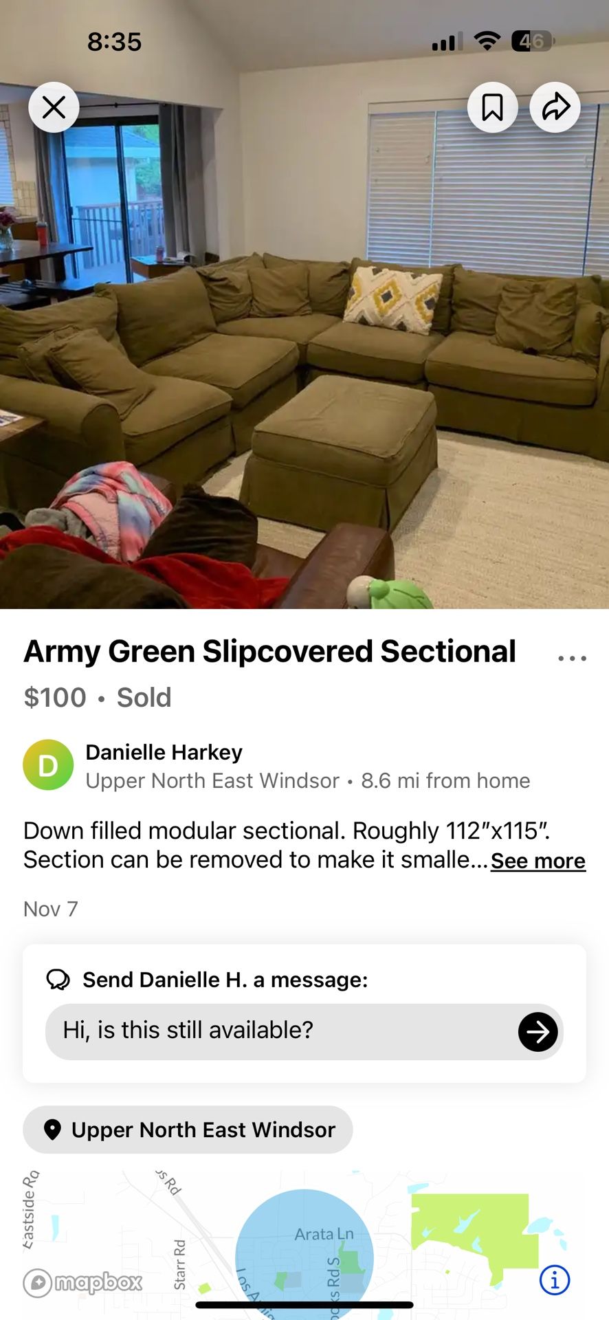 Army Green Sectional Couch | NEED GONE