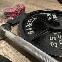 Titan Fitness Olympic 700 lbs 6 ft Bar [& Weight Plates: 35s, 25s, 10s, 5s, 2.5s] Total 185 lbs]