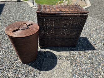 Vintage Rattan & Wicker Hamper Set