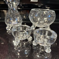 Handmade / Blown Slovenian Crystal Footed Bulb Vase, Candle Holders & Bloom Bowl