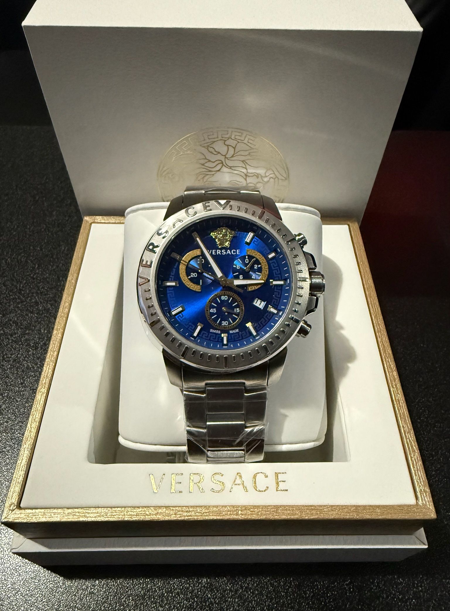 (Brand New) Versace Chronograph Men’s Watch // Silver & Blue Face