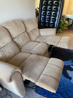 Beige Fabric Reclining Sofa - Lazyboy