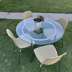 Glass Dining Table With 4 Stackable Chairs 