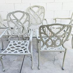 Set Of 5 Wide Off White Cast Aluminum Iron Outdoor Patio Balcony Seating Chairs Armrests