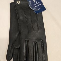 Brand New Cole Haan Woman's Haan Black Leather Touch screen Gloves. Size L.