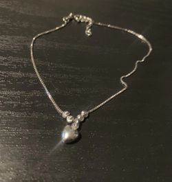Rhodium Plated Sterling Silver Dangling Heart Anklet