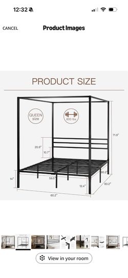 Grey queen canopy bed