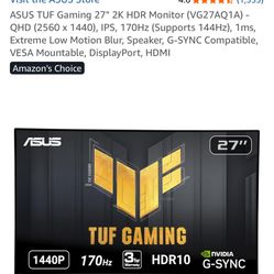 27” ASUS TUF 170hz 2560x1440p Monitor