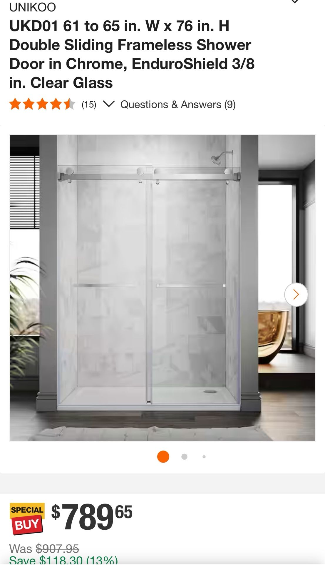 Unikoo Double Sliding Shower Door – Brand New –