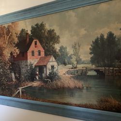 Old Large Vintage Oil Farm House Painting