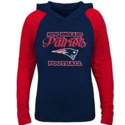 Girls Youth Navy/Red New England Patriots Hoodie Long Sleeve T-Shirt Small