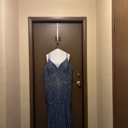 Elegant Blue Beaded Prom / Formal Gown — Full Length