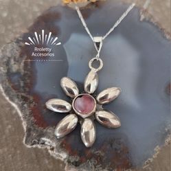 Sterling Silver 925 Necklace With A Beautiful Flower Pendant With Amethyst Stone