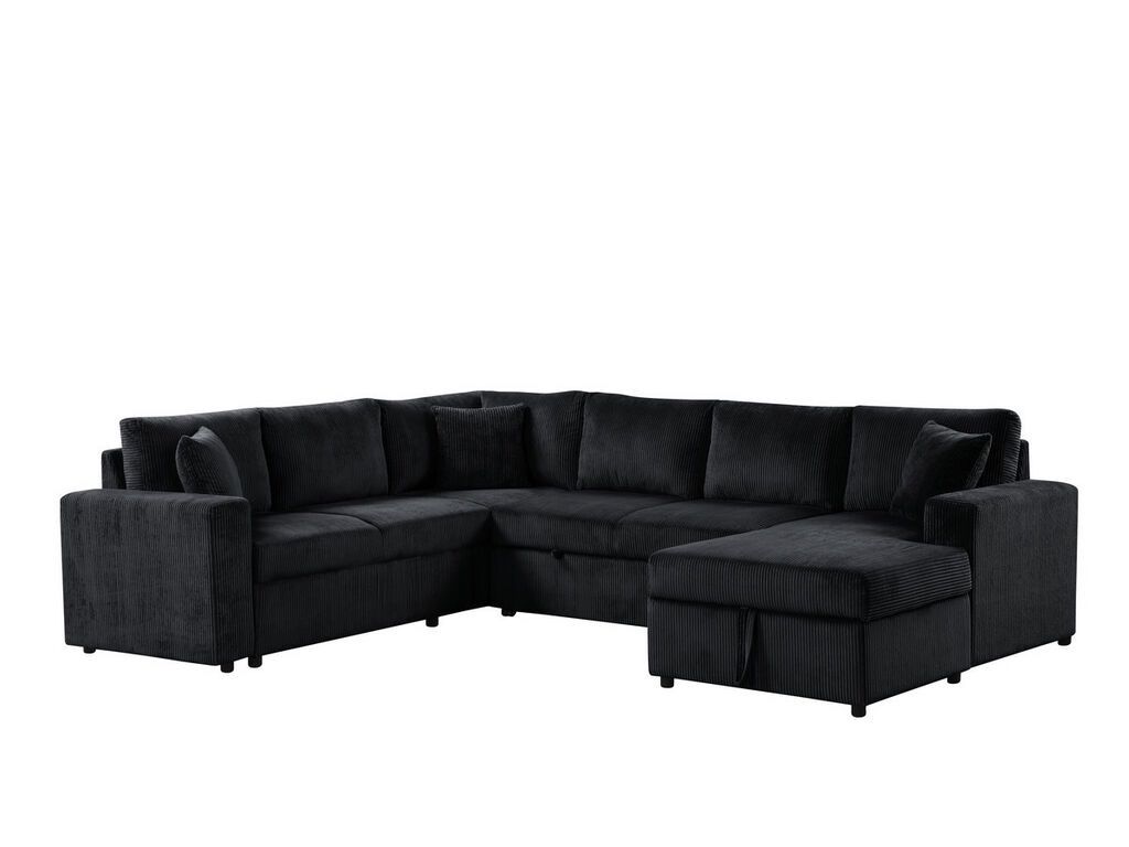 Black Sectional With Pull Out Bed And Storage! New! Payment Plans!!