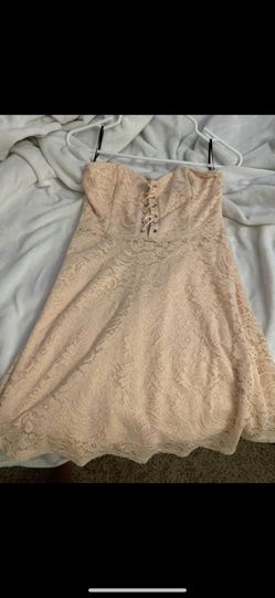 Pink laced strapless dress